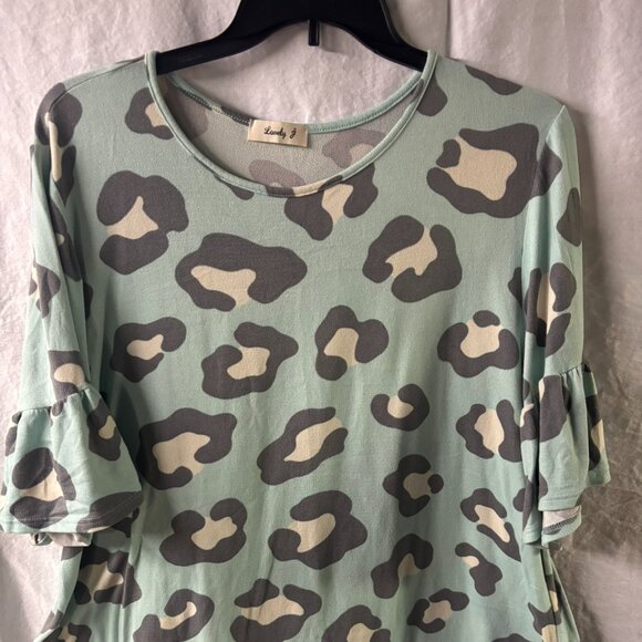 Lovely J Tops - "Lovely J" brand light green and grey print sweater